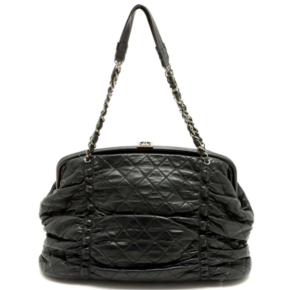 Chanel Lambskin Quilted Sharpei Frame Tote Black Silver Hardware - Picture 1 of 12